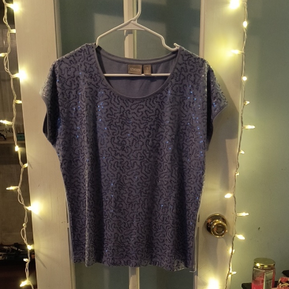 Chico's Shimmering Blue Short Sleeve Top